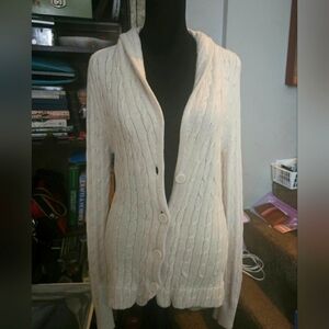 Banana Republic Cable Knit Cotton Angora Blend Cardigan Sweater Size Small